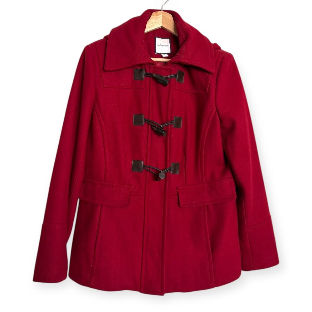 Croft & Barrow Red Wool Blend Hooded Toggle Button Short Pea Coat Women's M
